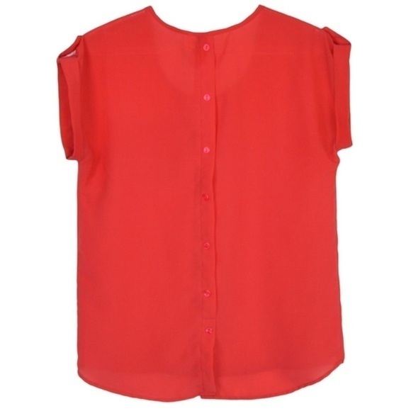 Semi Sheer Button Back Lightweight Coral Blouse, Size Small - Picture 1 of 5